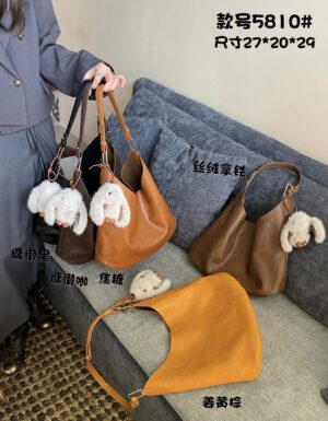 Vintage Slouchy Hobo Shoulder Bag with Bunny Charm