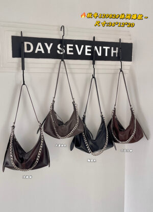 Vintage Waxed Leather Chain Hobo Bag