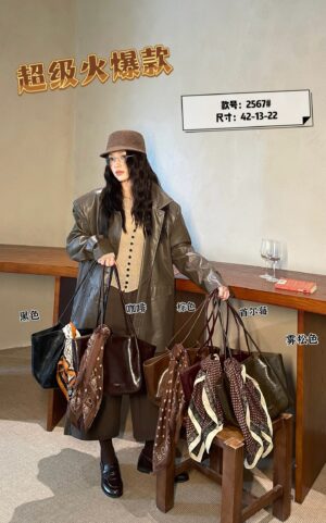 Large Vintage Tote Bag with Silk Scarf Decor